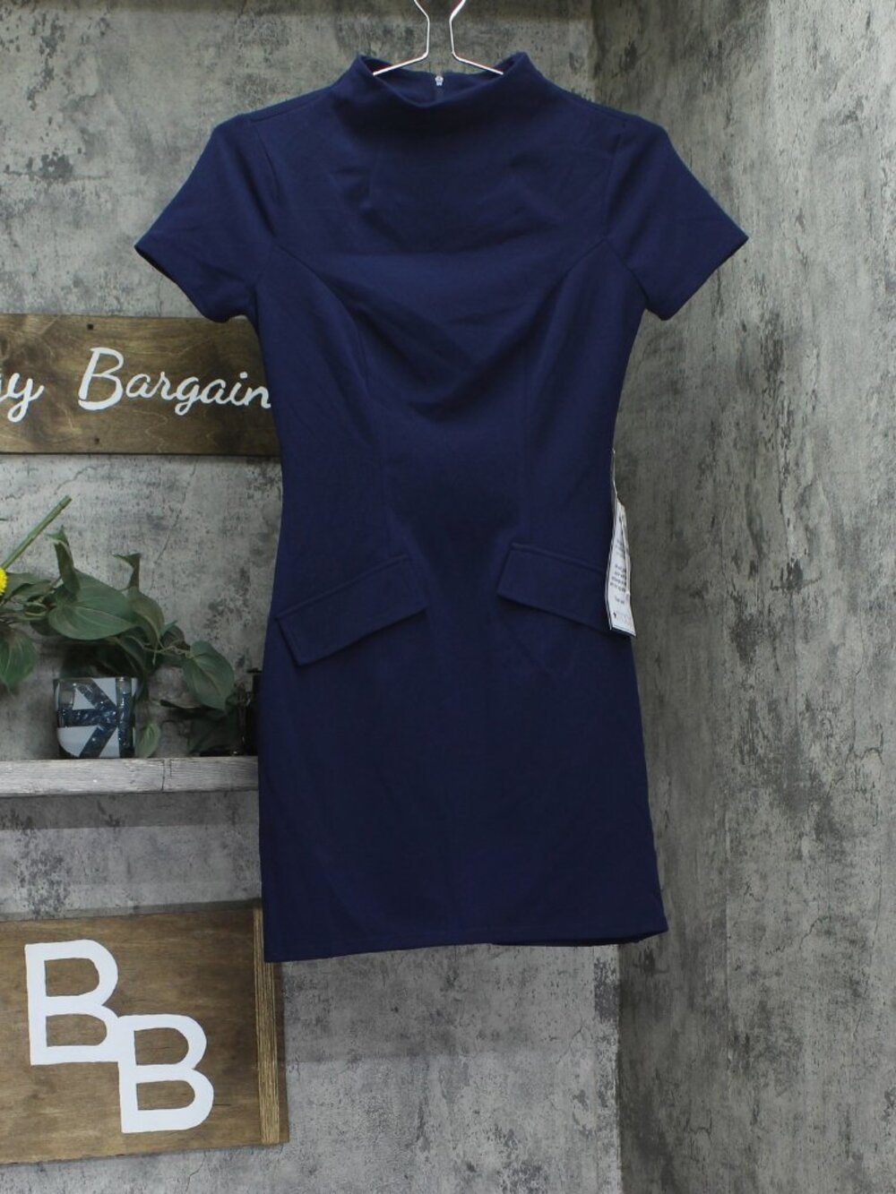 B. Darlin Navy Blue B Darlin Juniors Short Sleeve Mockneck Mini Dress